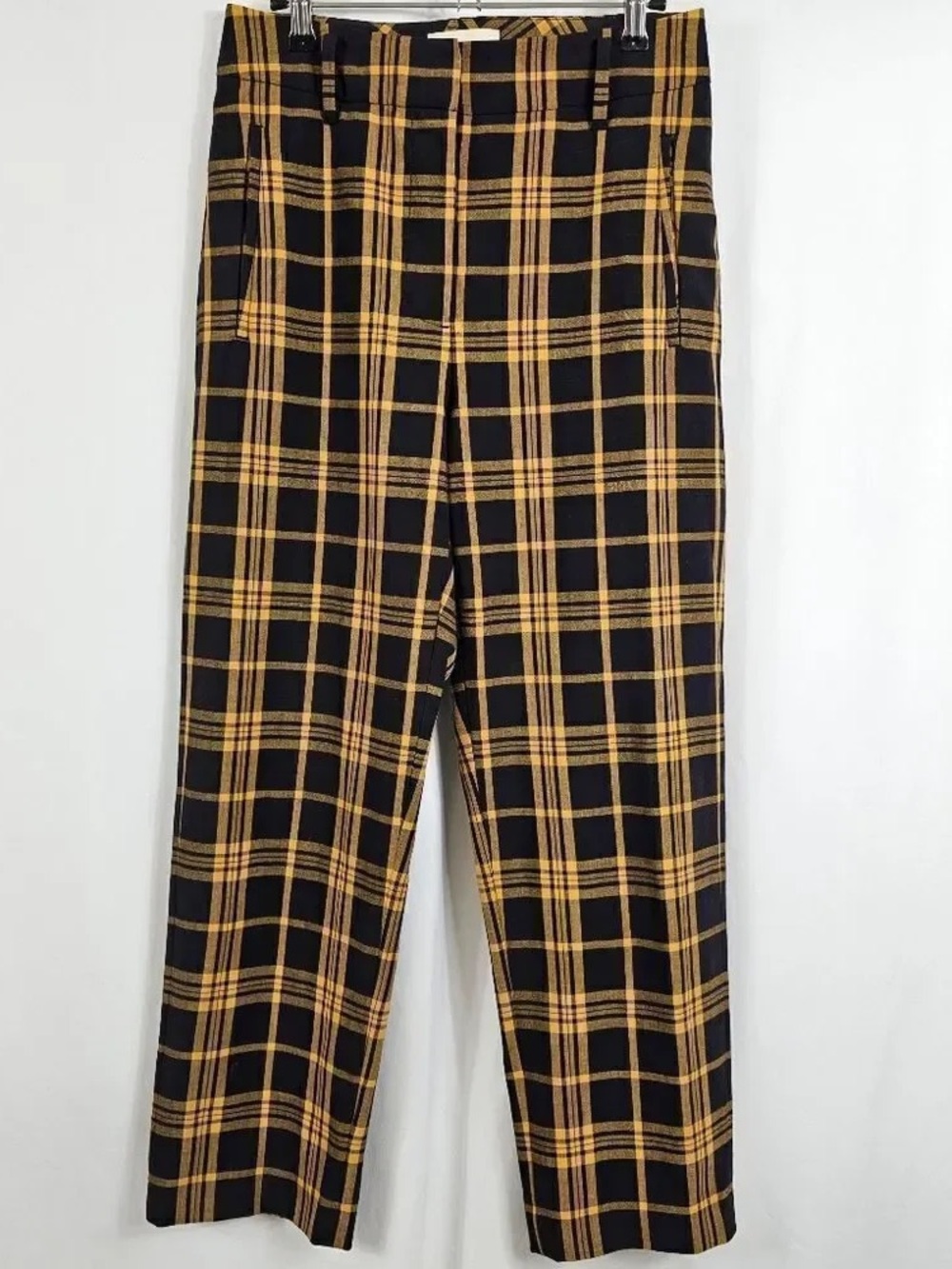 Straight-Leg Plaid Trousers in Black and Yellow
